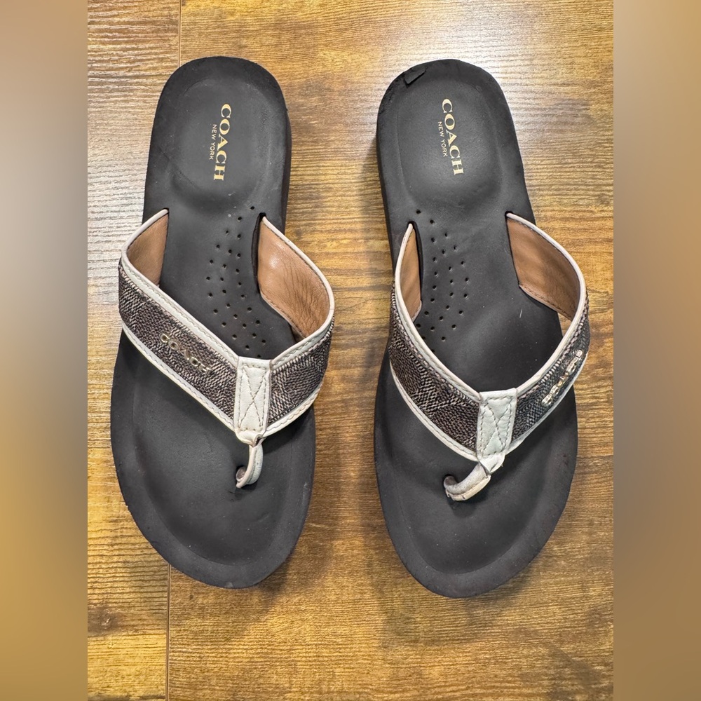 Coach Black and Brown Sandals with Contoured Footbeds